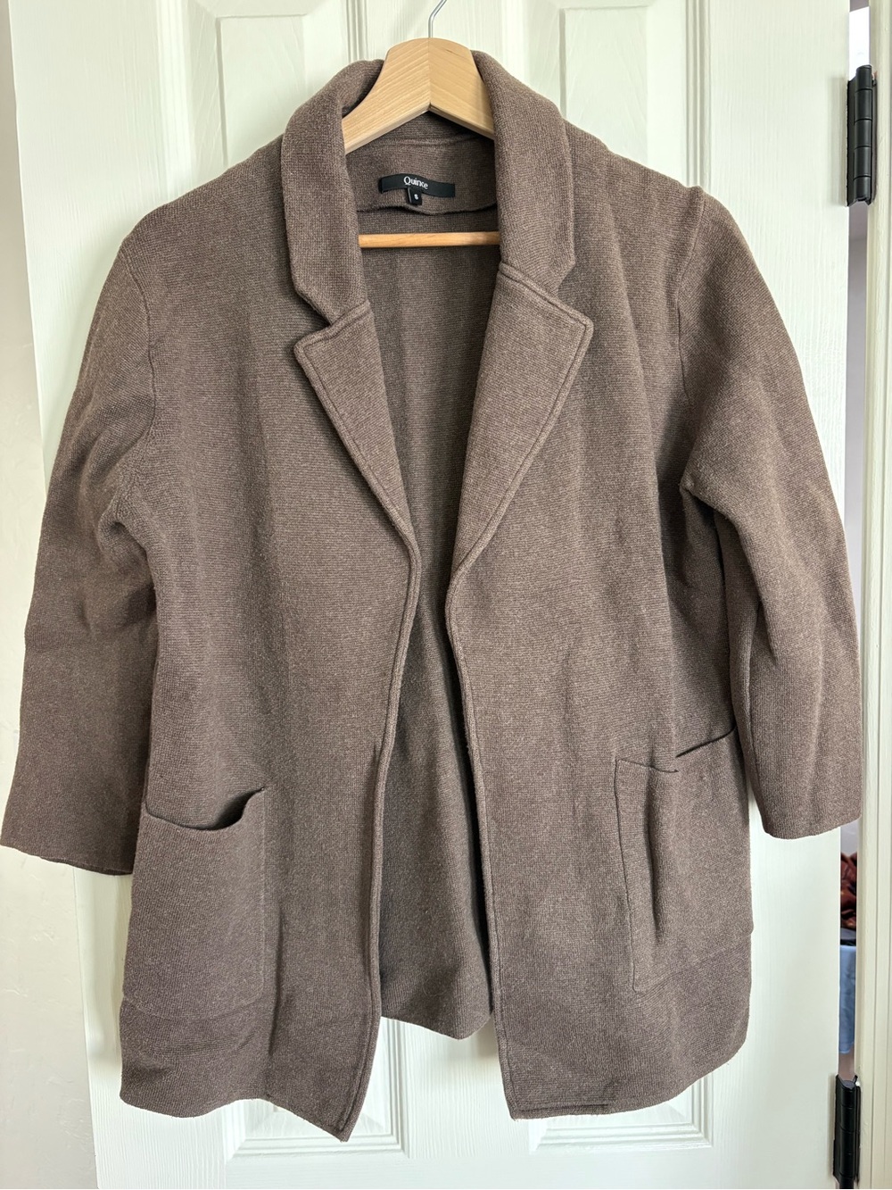 Quince Brown Open-Front Knit Blazer
